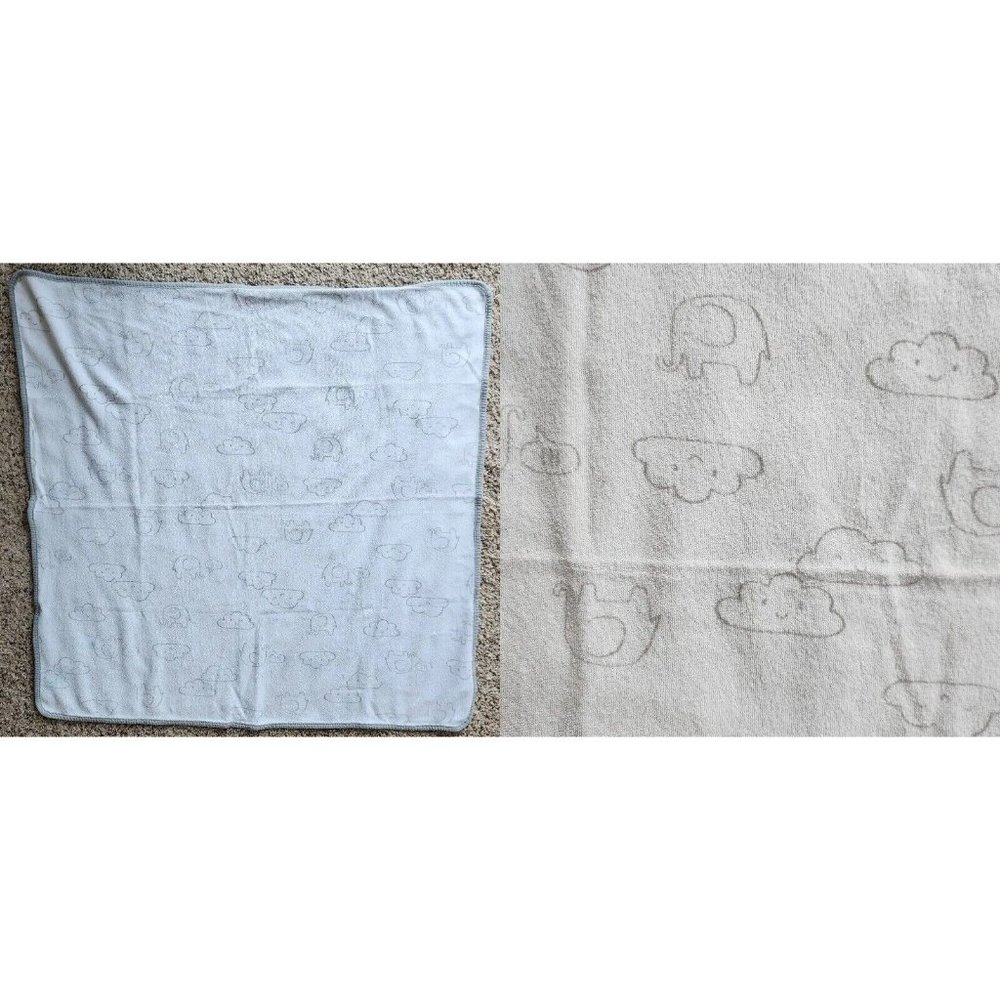 Carter's Baby Security Blanket Terry 29"x28"‎ Gray Elephants/Clouds Solid Border